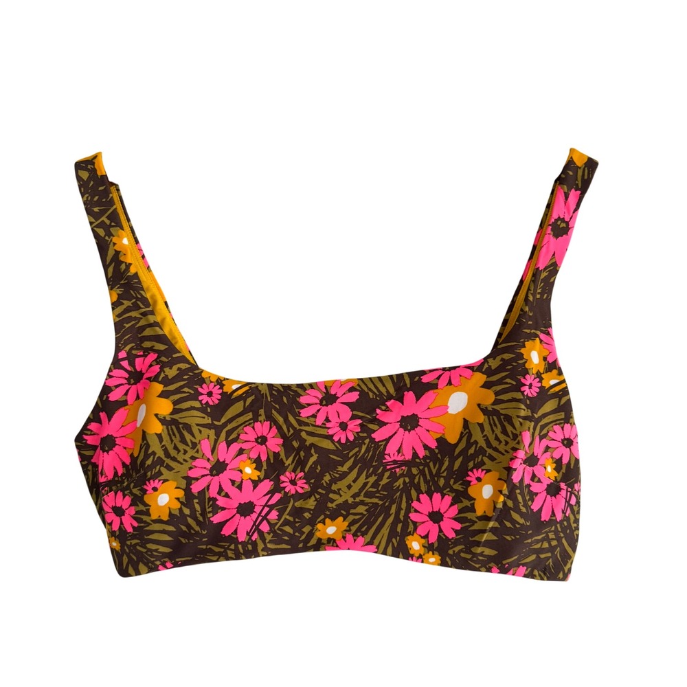 Aerie Women XL Retro Floral Scoop Bikini Top Pink Orange Brown 2309-215 NWT - Picture 10 of 12